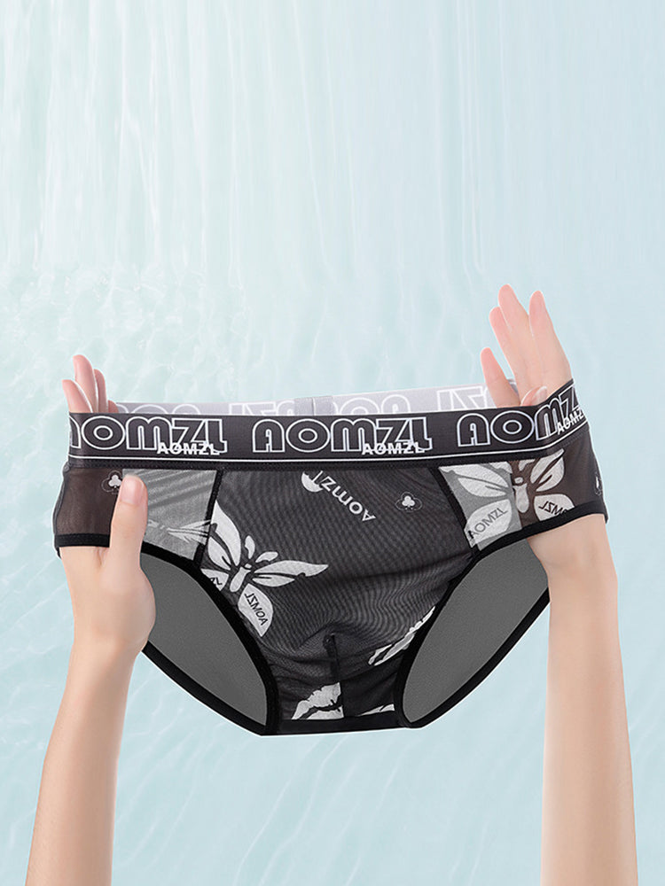 4-pack Intimo Uomo Sexy Stampa Leopardo in Seta Ghiaccio Mesh Slip