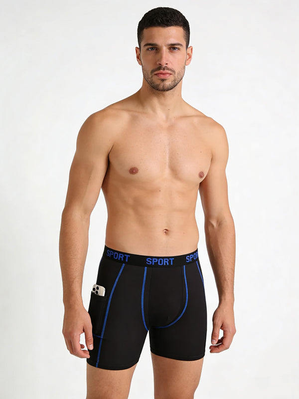 4 Pack Men's Workout Side Pocket Breathable Mid-Length Training Stretch Boxers Briefs