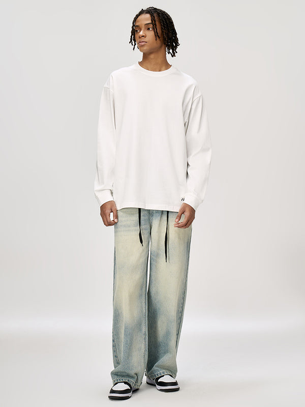 Heren Vintage Zachte Pure Katoenen Lange Mouwen Oversized Relaxed-Fit Loungewear Tops