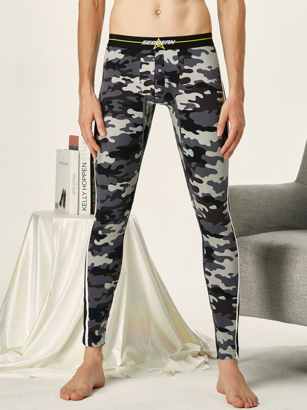 Męskie Bezszwowe Wygodne Moro Pełne Okrycie Ciepłe Odporne na Zapachy Spodnie termiczne