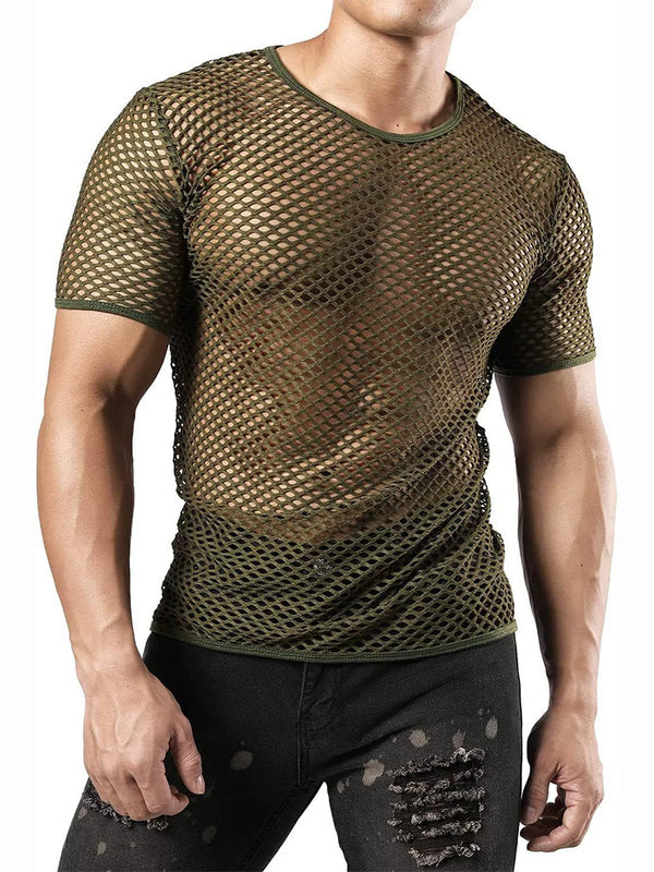2 Pack Men's Breathable See-Through Hollow Design Loose-Fit Activewear Tops & Shorts