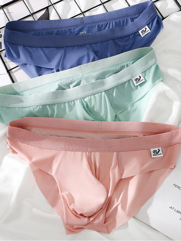 3 szt. Męskie Ultracienkie Oddychające Żebrowane Jedwab Lodowy Slipy