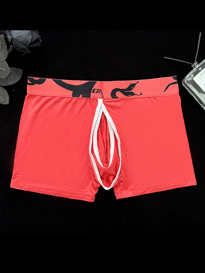 Split Design Boxer Men's Detachable Pouch Easy-Access Open Fly Modal Split-Crotch Boxers ...