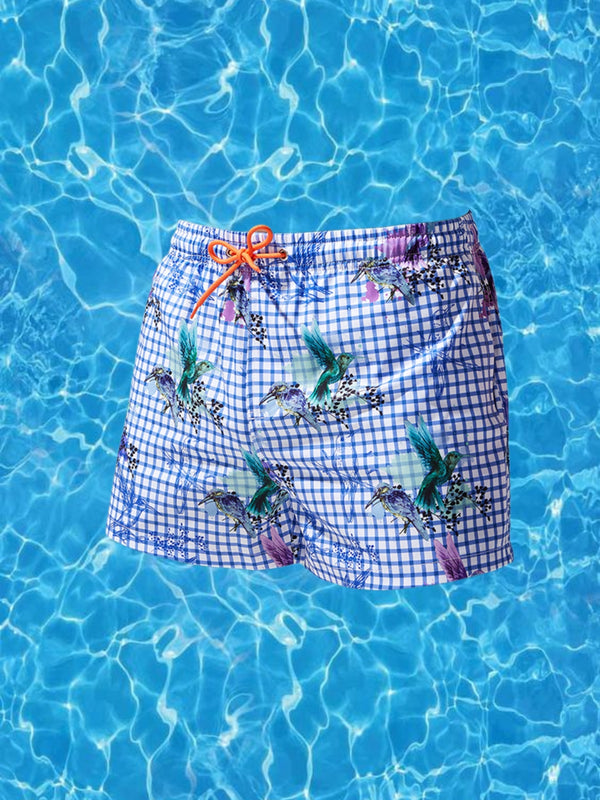 Bañador largo deportivo ligero y aireado con estampado de cuadros para hombres