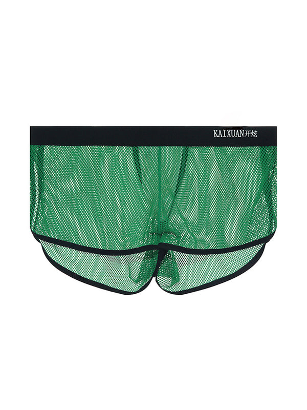 2 قطعة بوكسر رجالي شبكي قابل للتنفس بلون صلب منخفض الارتفاع سريع الجفاف من القماش