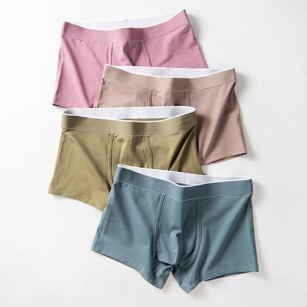 4Pcs Men's Cotton Solid Mid-rise Trunks