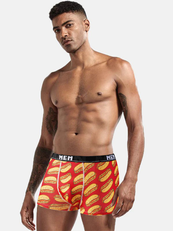 4 قطع شورت رجالي مطبوعات جريئة ارتفاع متوسط بدون خياطة مريح شورت بوكسر ضيق