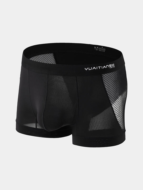 Boxer da uomo sexy a vita media con fascia comoda tocco setoso taglio sportivo traspirante