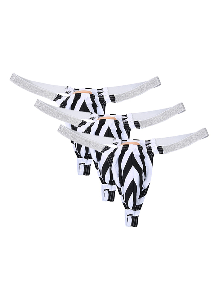 3 Pack Men's Zebra Stripe Glitter Sexy Low-Rise Support Large Pouch ...
