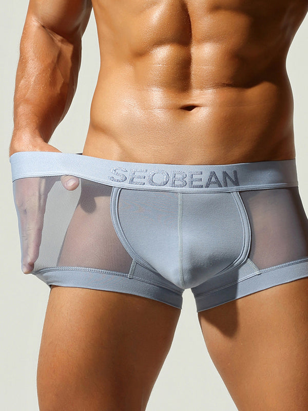 2 Pack Boxer Uomo Vestibilità Fissa Leggeri e Aerei Colore Solido Semi-Trasparenti