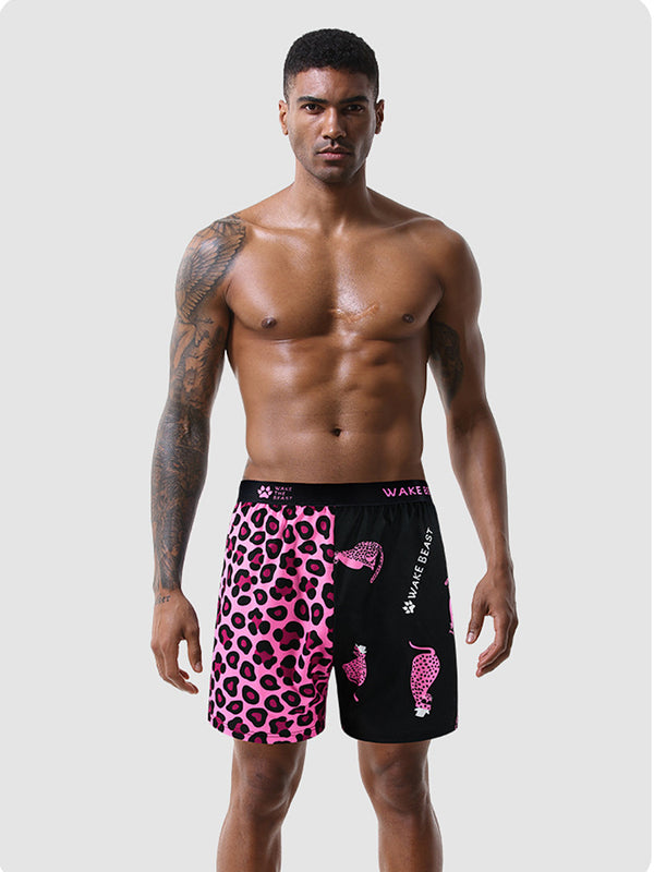 3 Pack Men's Leopard Print Ice Silk Loose-Fit Breathable Boxer Shorts