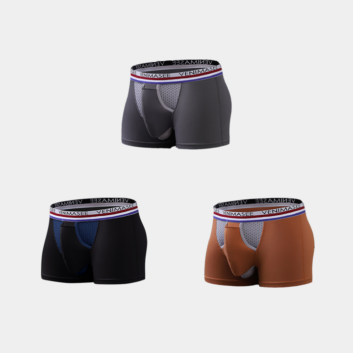 3 Pack Men's Ball Hammock Dual Support Pouch Boxer Briefs -  Black*Brown*Grey / M