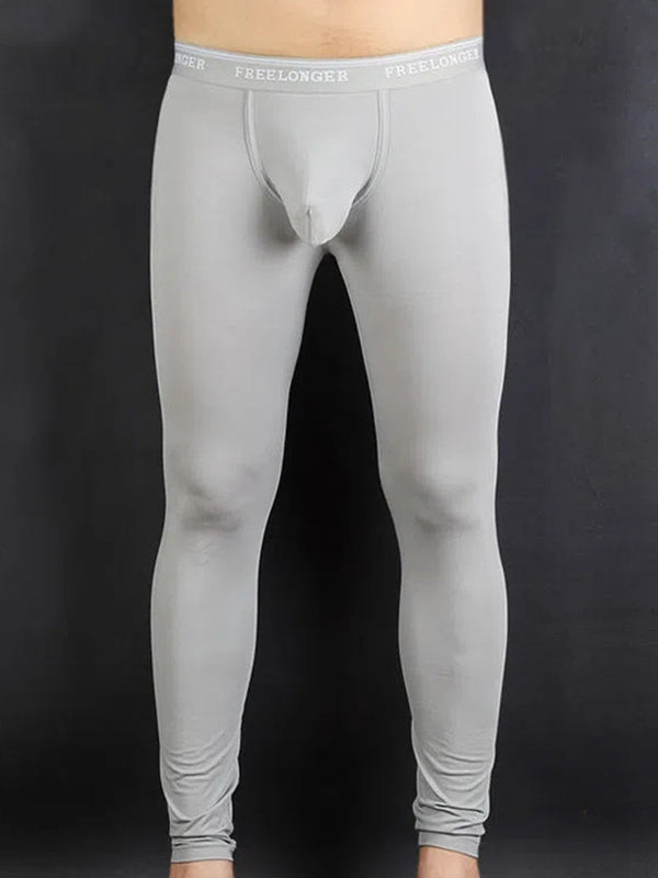 Mens Long John Medium Bottom Thermal Underwear Fleece Lined Leggings White  Pants